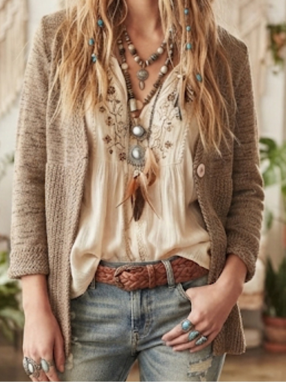 Elena Solano Brown Knit Cardigan One Button Front 3/4 Sleeve Size M